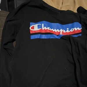 Champion Black Tee with Multicolor Logo